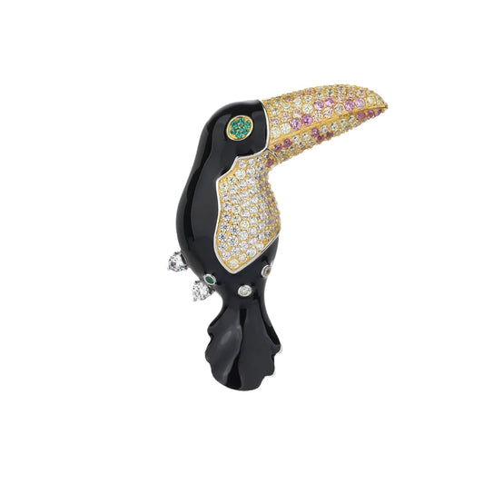 Big Mouth Black Pink Diamond Bird Brooch Necklace Pendant Dual Purpose Corsage