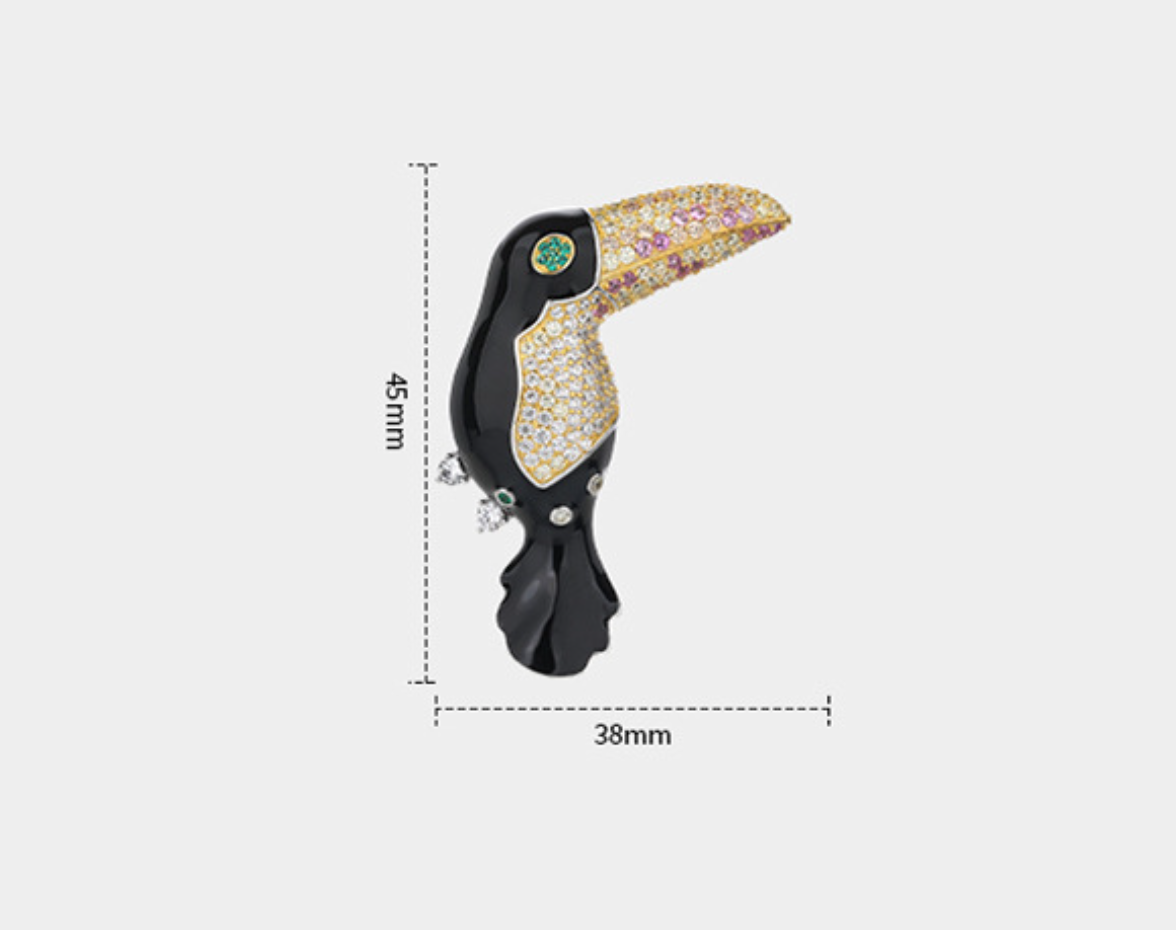 Big Mouth Black Pink Diamond Bird Brooch Necklace Pendant Dual Purpose Corsage