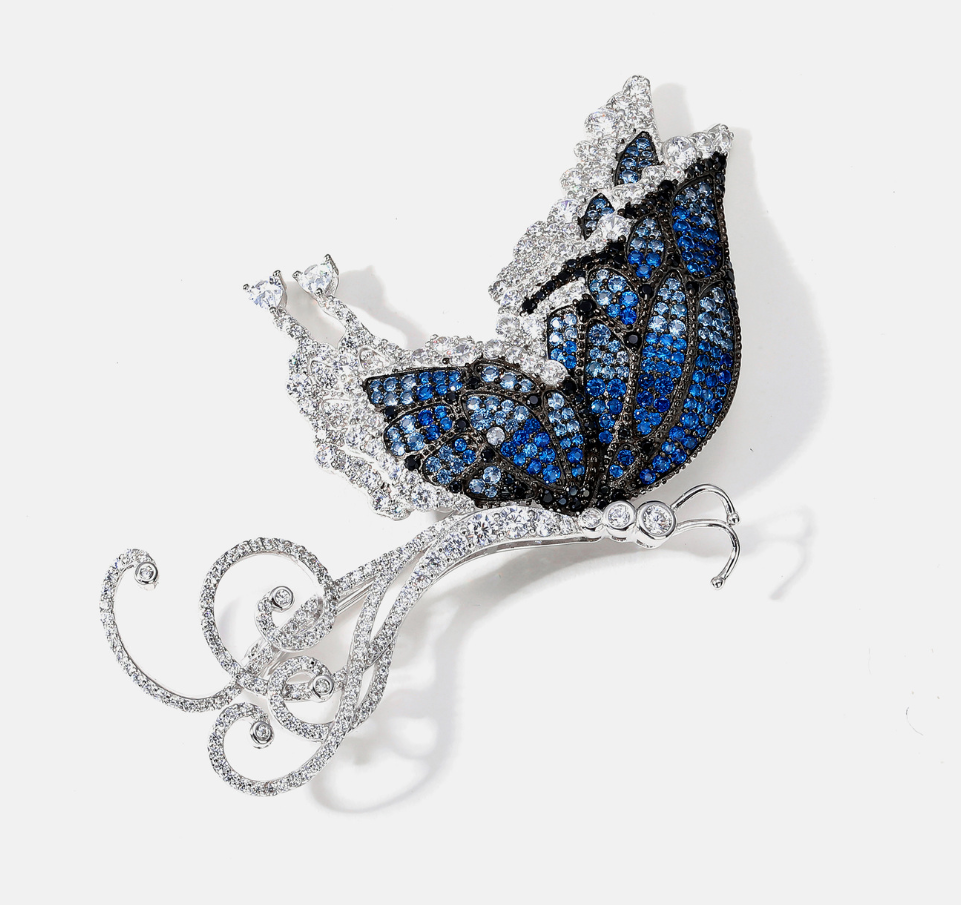 Blue and Black Butterfly Diamond Brooch Luxury Premium Corsage