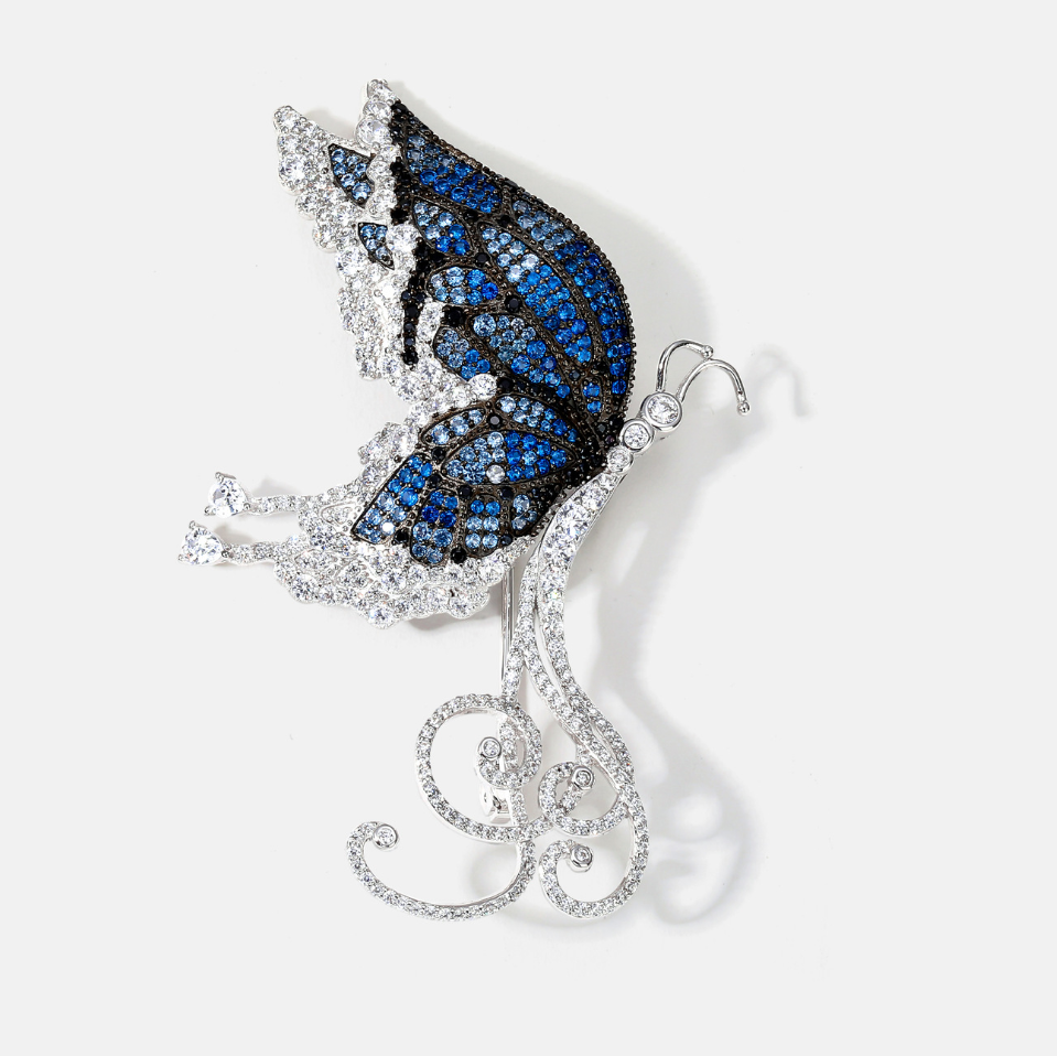 Blue and Black Butterfly Diamond Brooch Luxury Premium Corsage