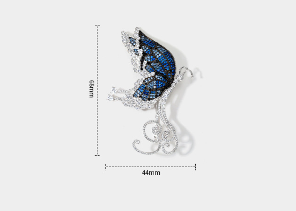 Blue and Black Butterfly Diamond Brooch Luxury Premium Corsage