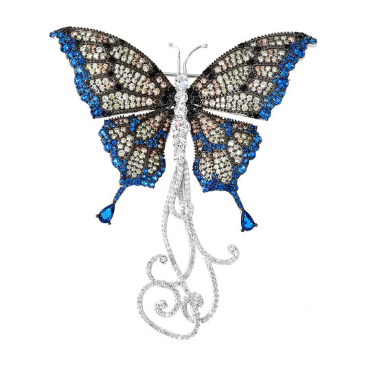 Butterfly Blue Black Diamond Brooch High End Lightweight Corsage