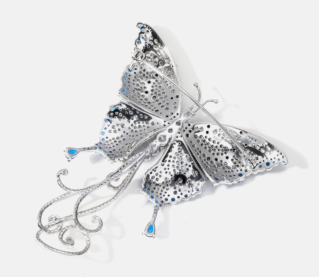 Butterfly Blue Black Diamond Brooch High End Lightweight Corsage
