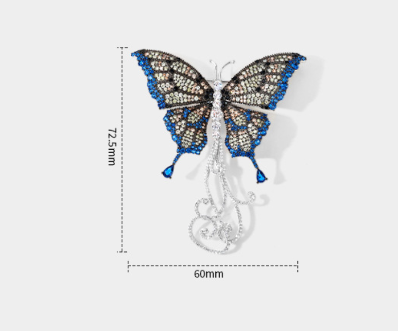 Butterfly Blue Black Diamond Brooch High End Lightweight Corsage
