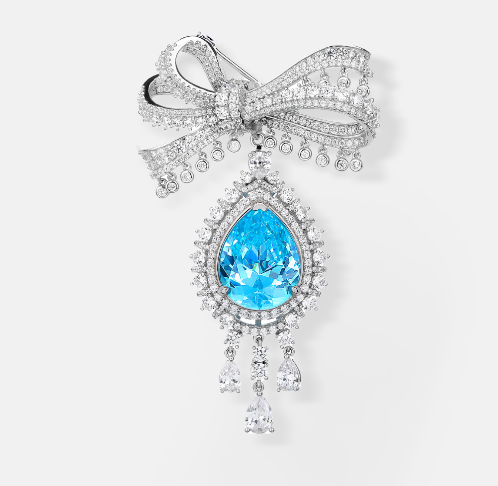 Diamond Ribbon Sapphire Brooch Diamond Elegant Corsage