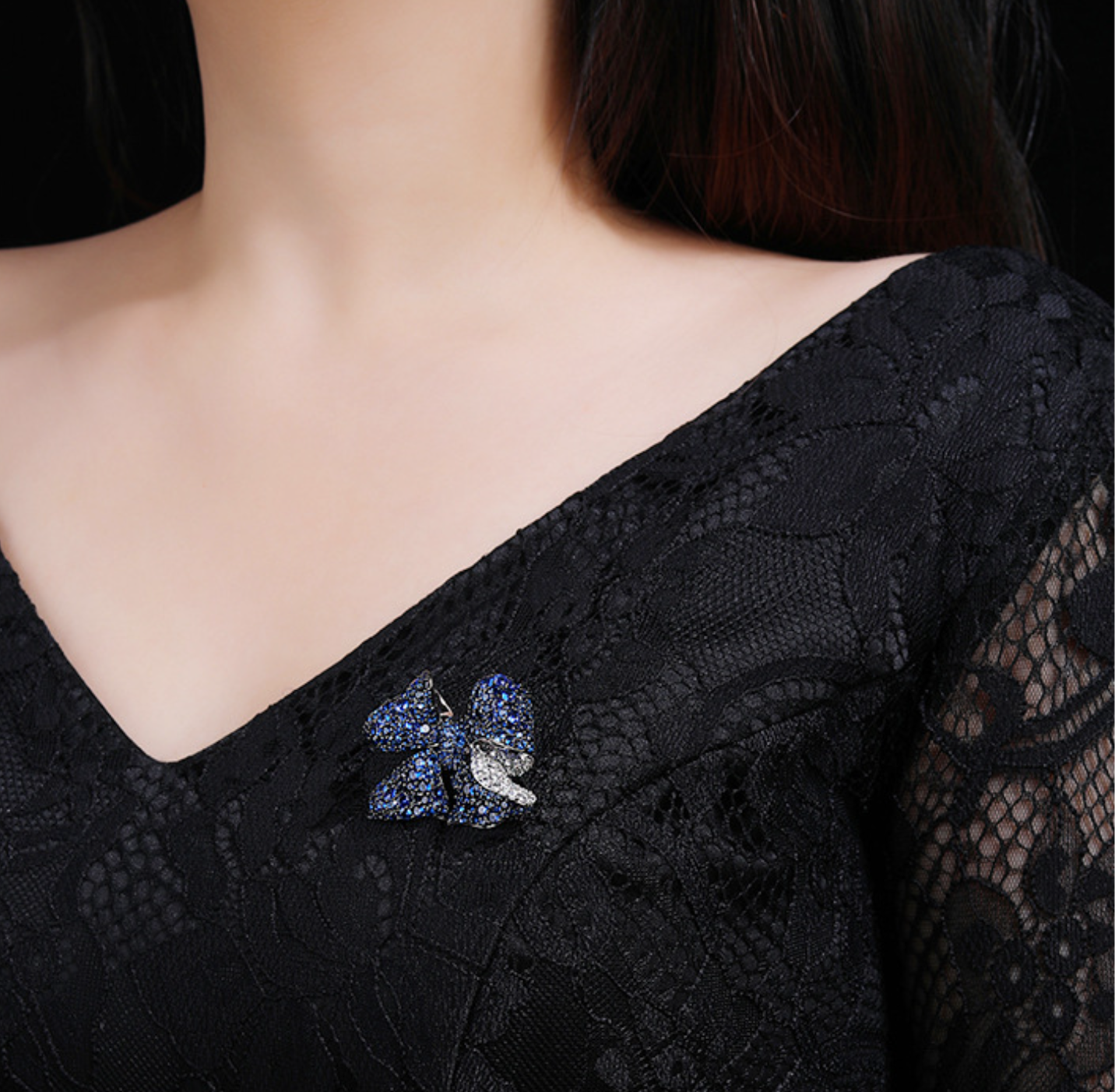 Bow Petal Diamond Brooch Blue Hundred High-end Corsage
