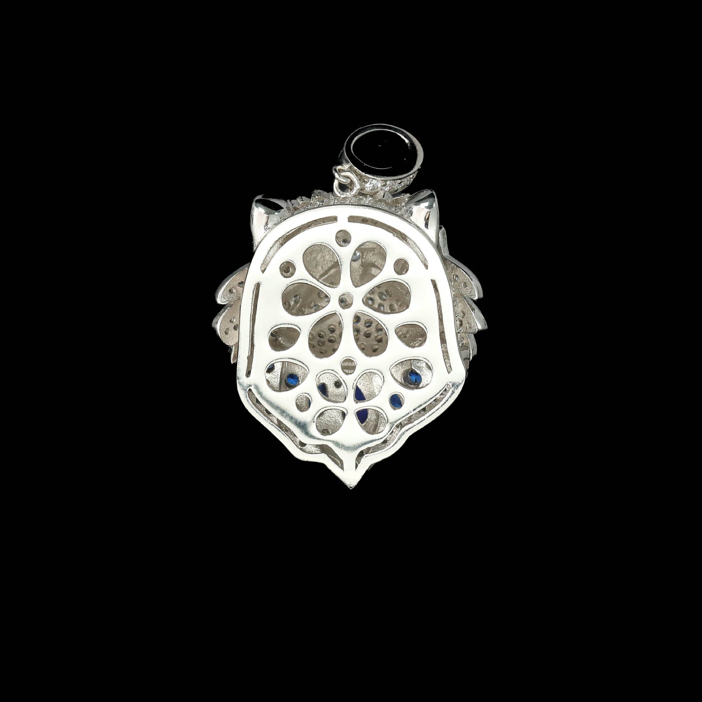 Royal Blue High Carbon Diamond Persian Cat Pendant Silver Plated Necklace