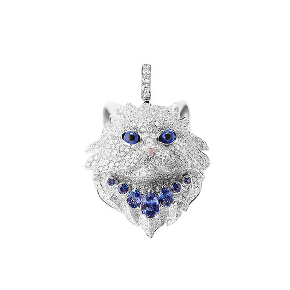 Royal Blue High Carbon Diamond Persian Cat Pendant Silver Plated Necklace