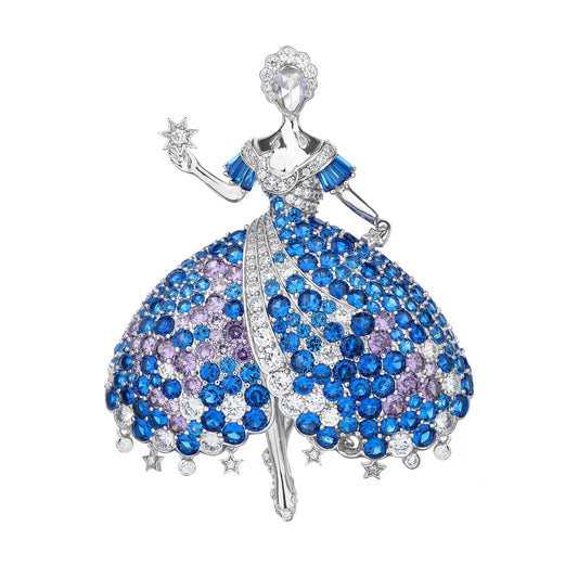 Dancing Girl Blue Diamond Brooch Necklace Pendant Dual Purpose Corsage
