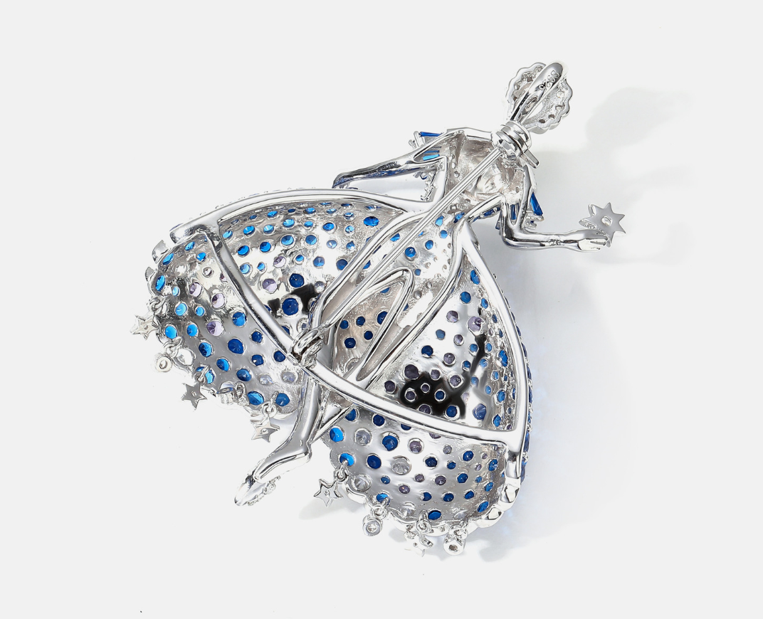 Dancing Girl Blue Diamond Brooch Necklace Pendant Dual Purpose Corsage