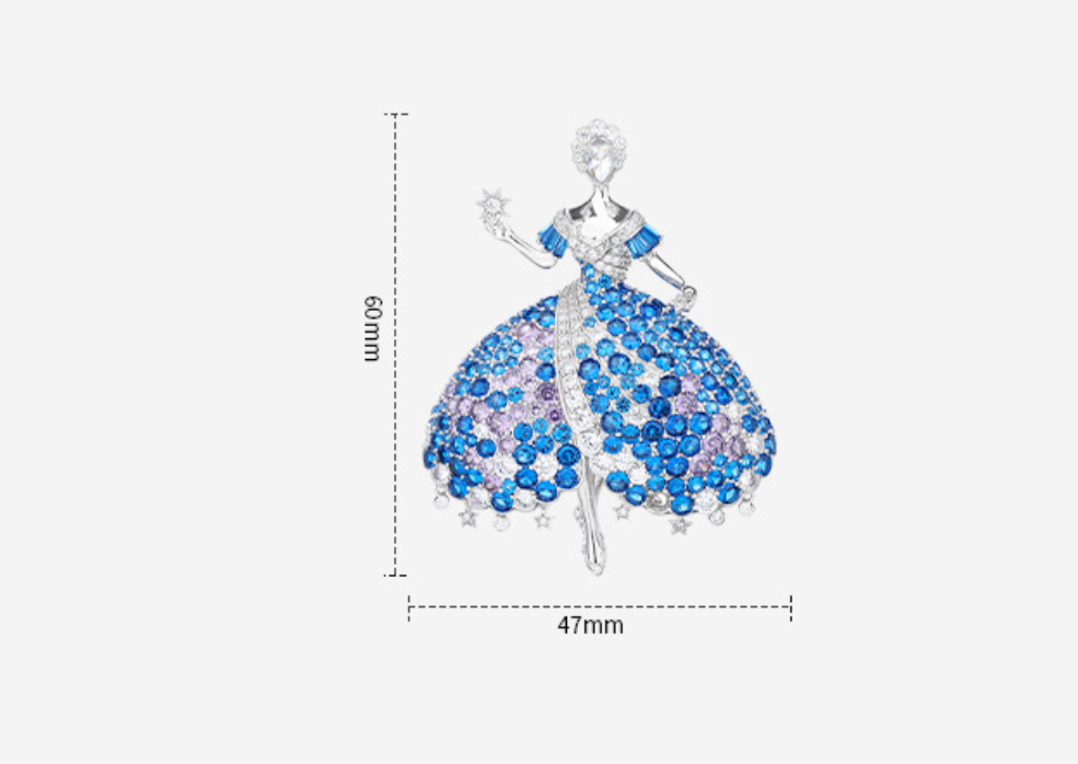 Dancing Girl Blue Diamond Brooch Necklace Pendant Dual Purpose Corsage