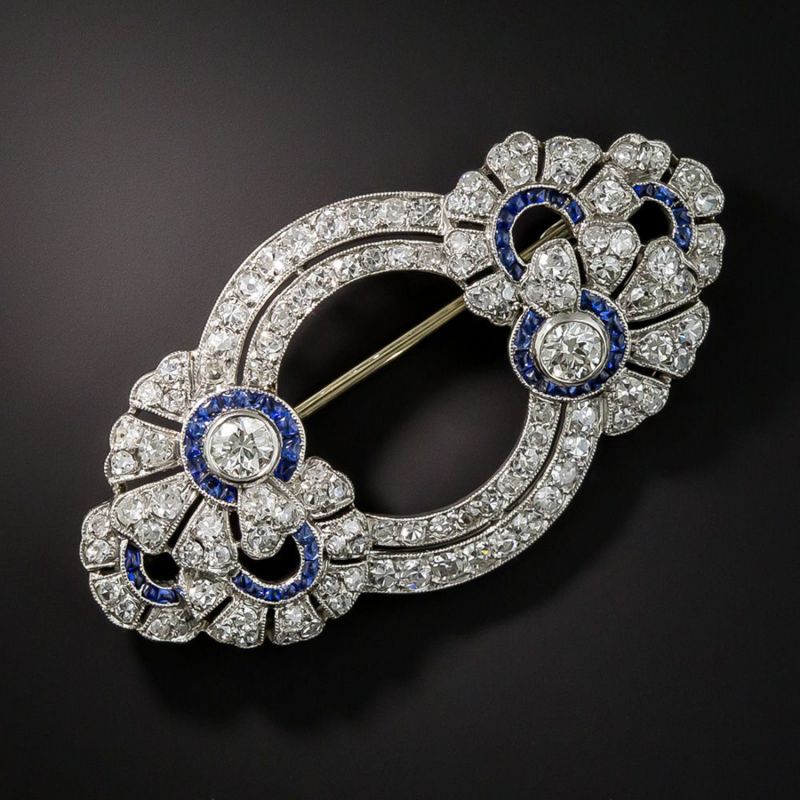 Royal Blue Edwardian Western Antique High Carbon Diamond Brooch