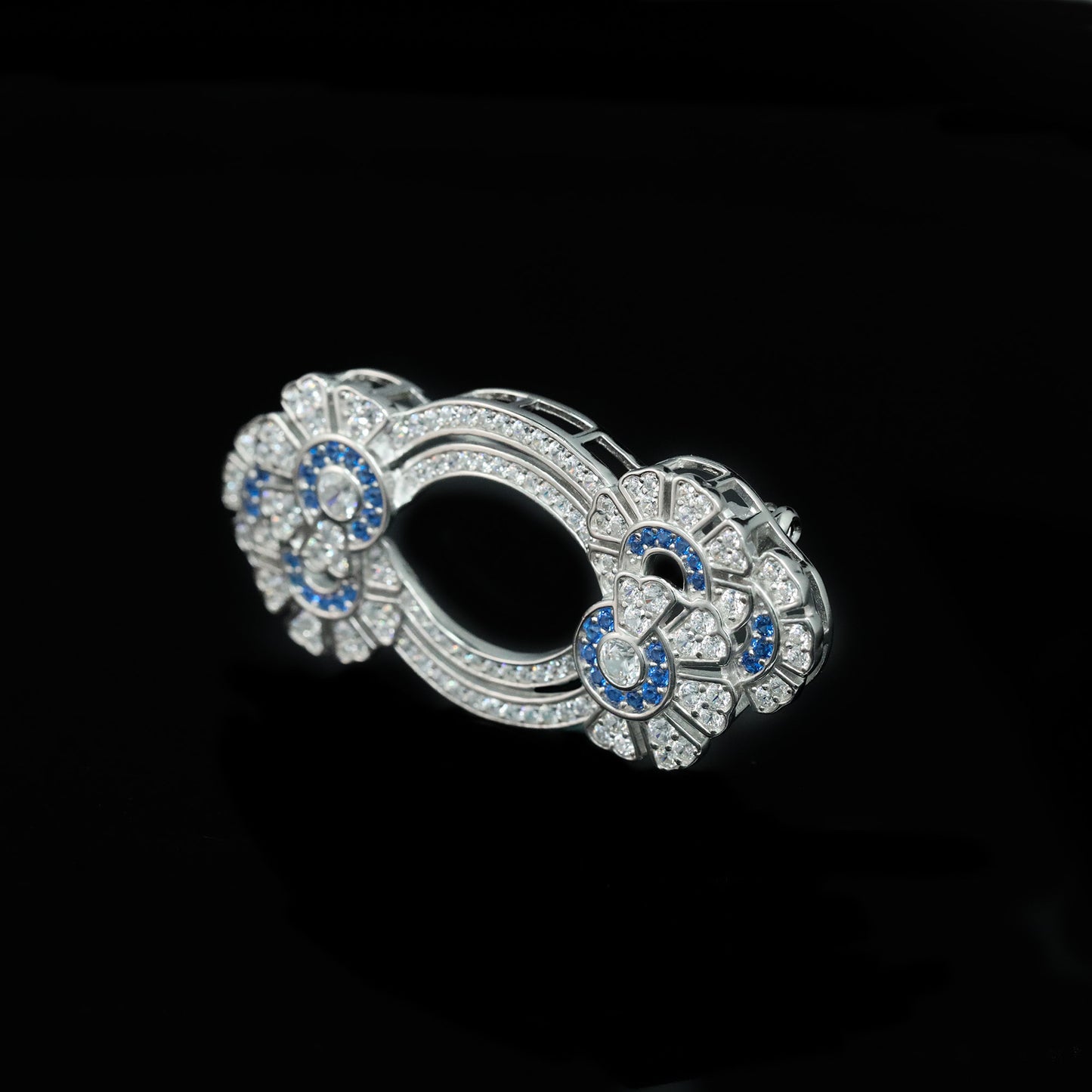 Royal Blue Edwardian Western Antique High Carbon Diamond Brooch