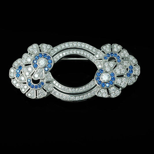 Royal Blue Edwardian Western Antique High Carbon Diamond Brooch
