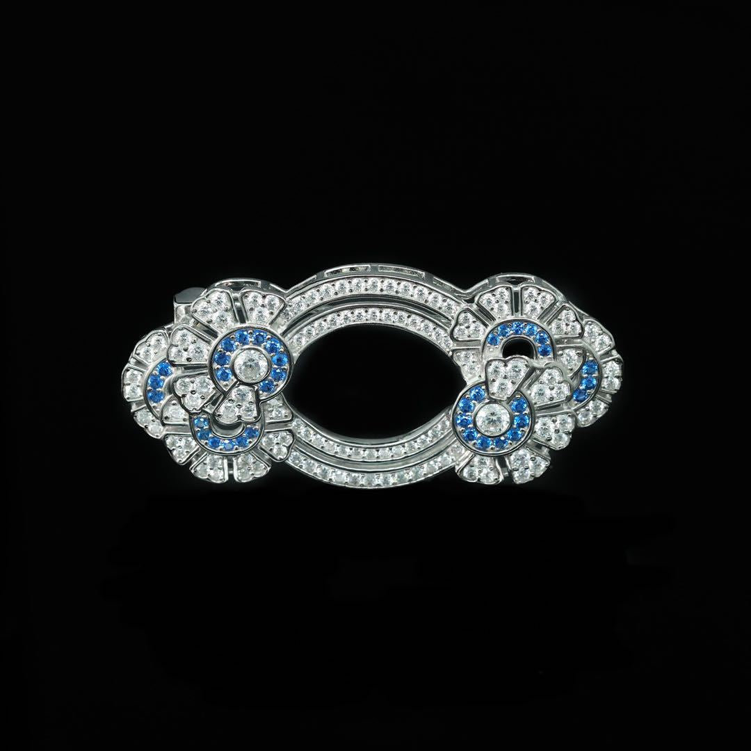 Royal Blue Edwardian Western Antique High Carbon Diamond Brooch
