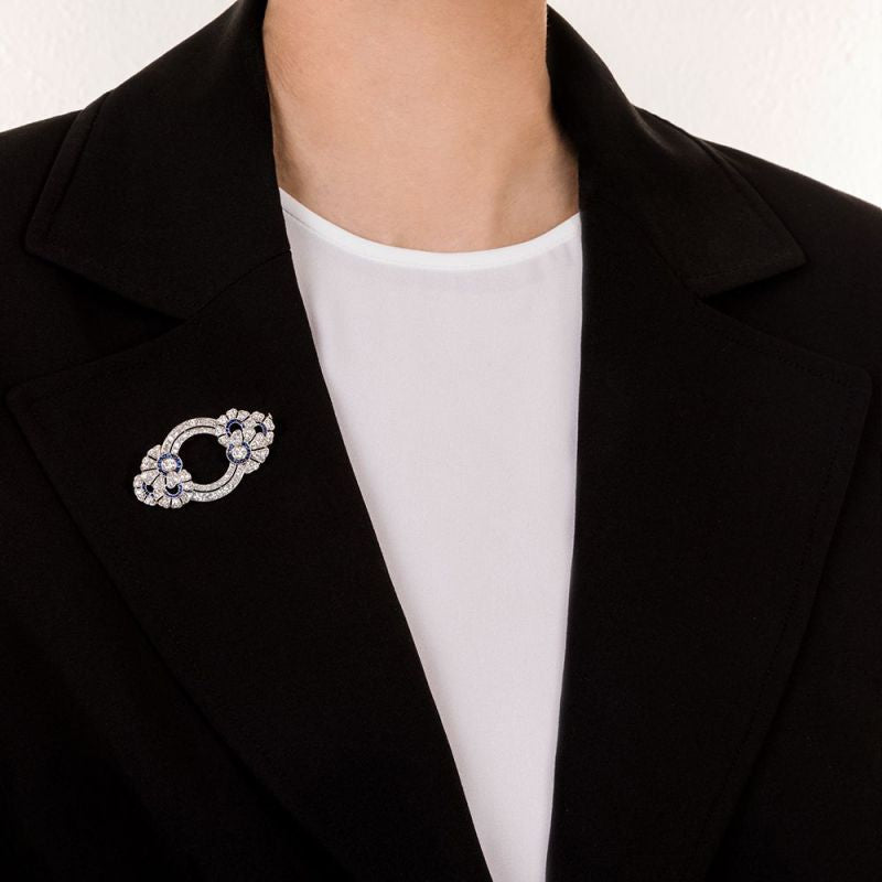 Royal Blue Edwardian Western Antique High Carbon Diamond Brooch