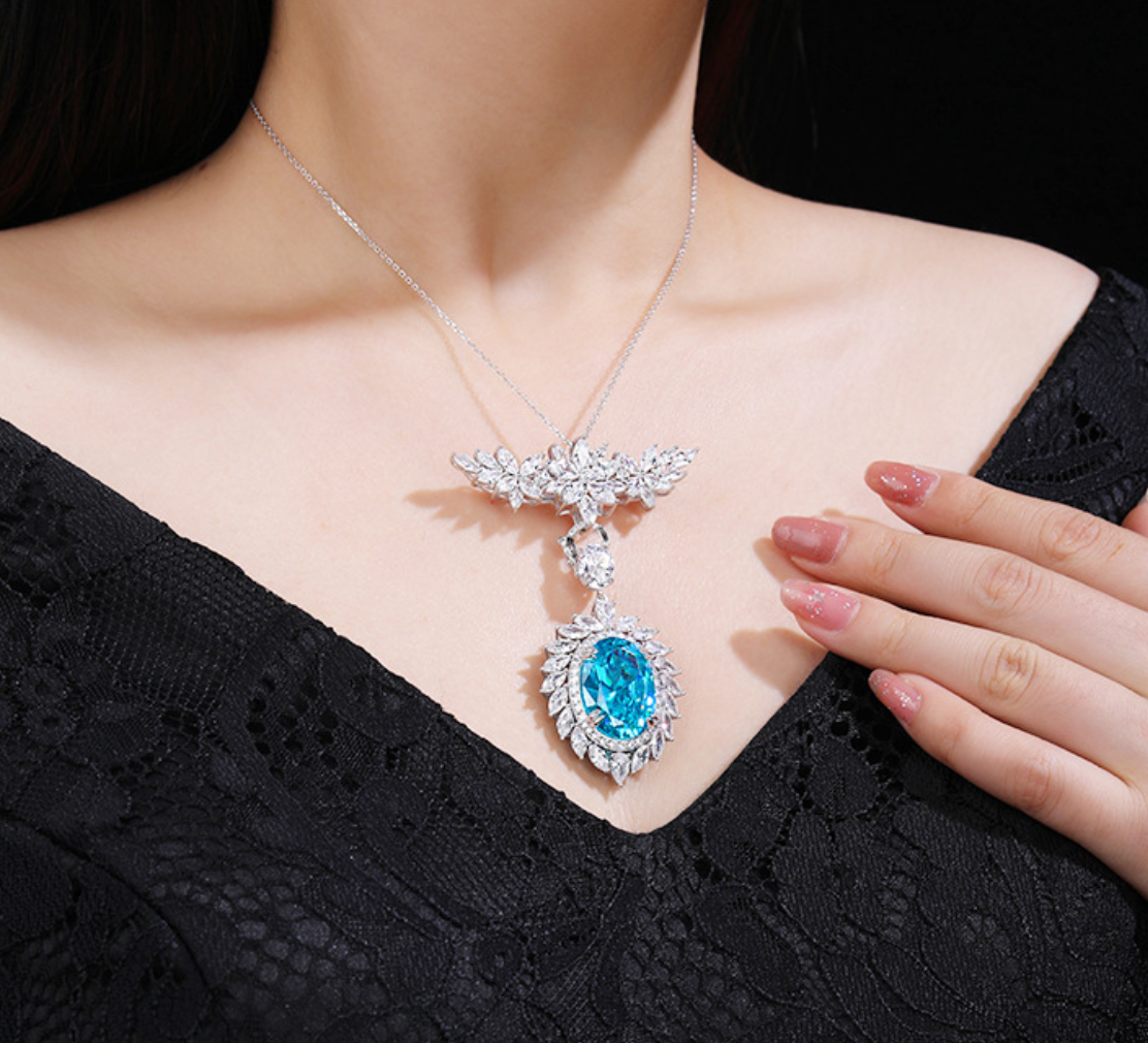 Diamond Sapphire Diamond Brooch Necklace Pendant Dual Purpose Corsage