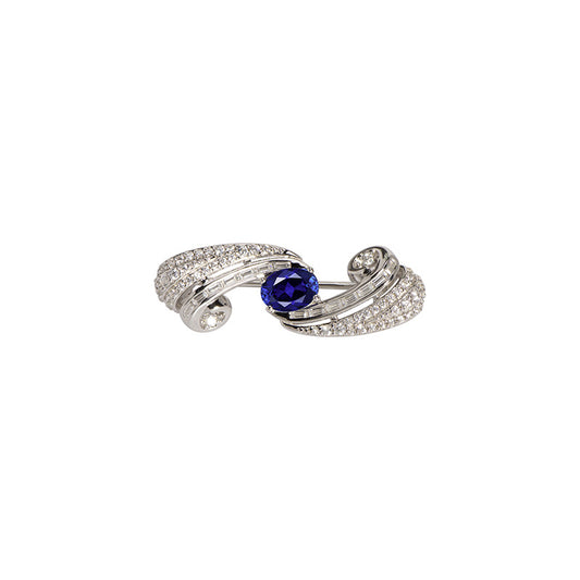 Vintage Simple Blue Corundum Hundred Brooch