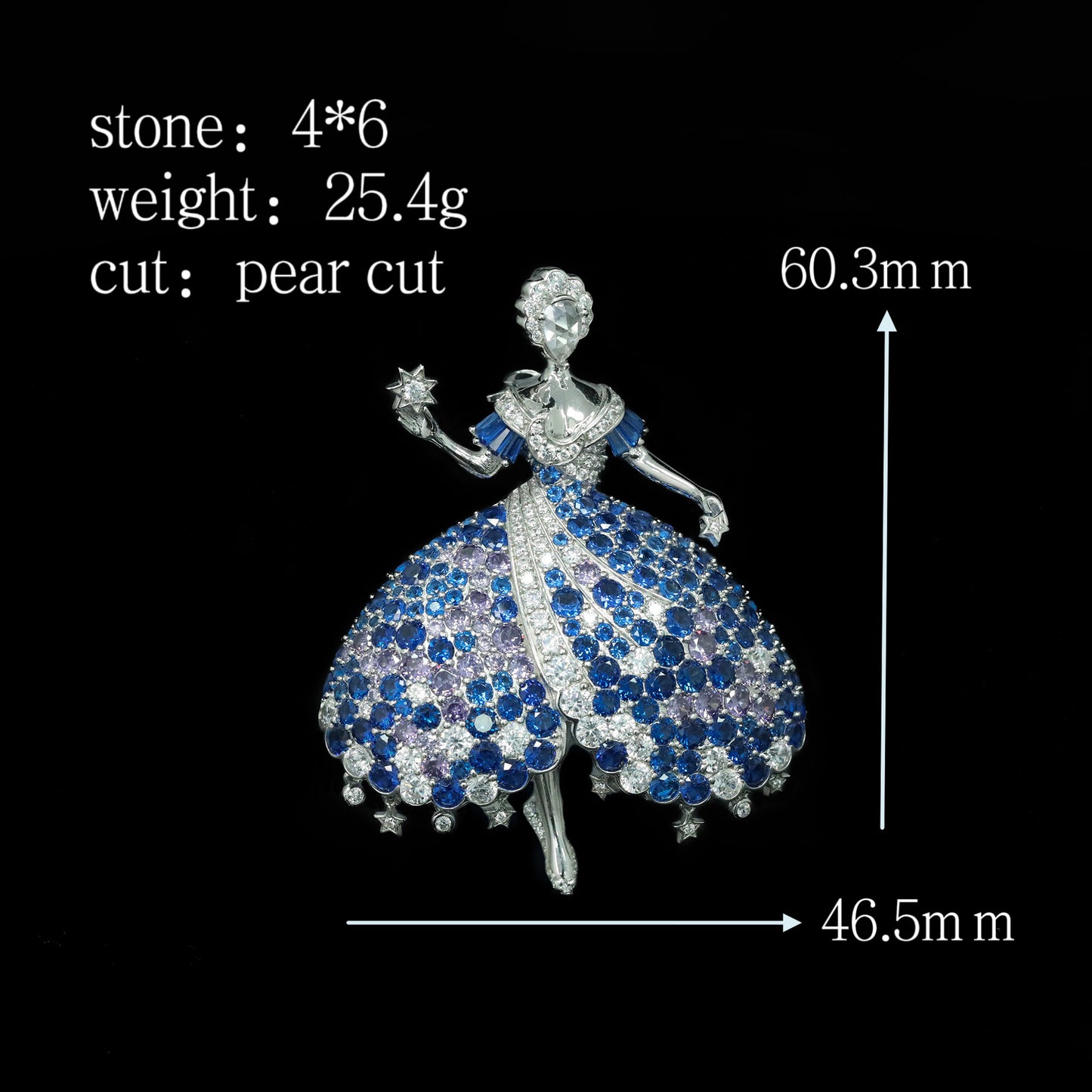 Royal Blue Fashion Dancing Elf Fairy High Carbon Diamond Brooch