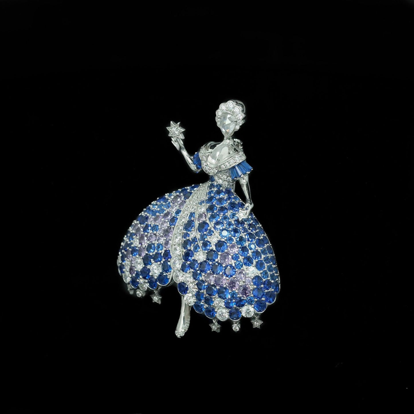 Royal Blue Fashion Dancing Elf Fairy High Carbon Diamond Brooch