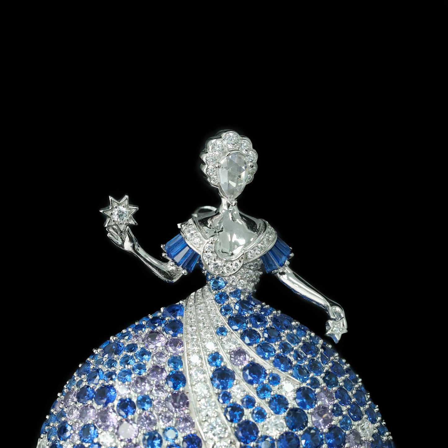 Royal Blue Fashion Dancing Elf Fairy High Carbon Diamond Brooch