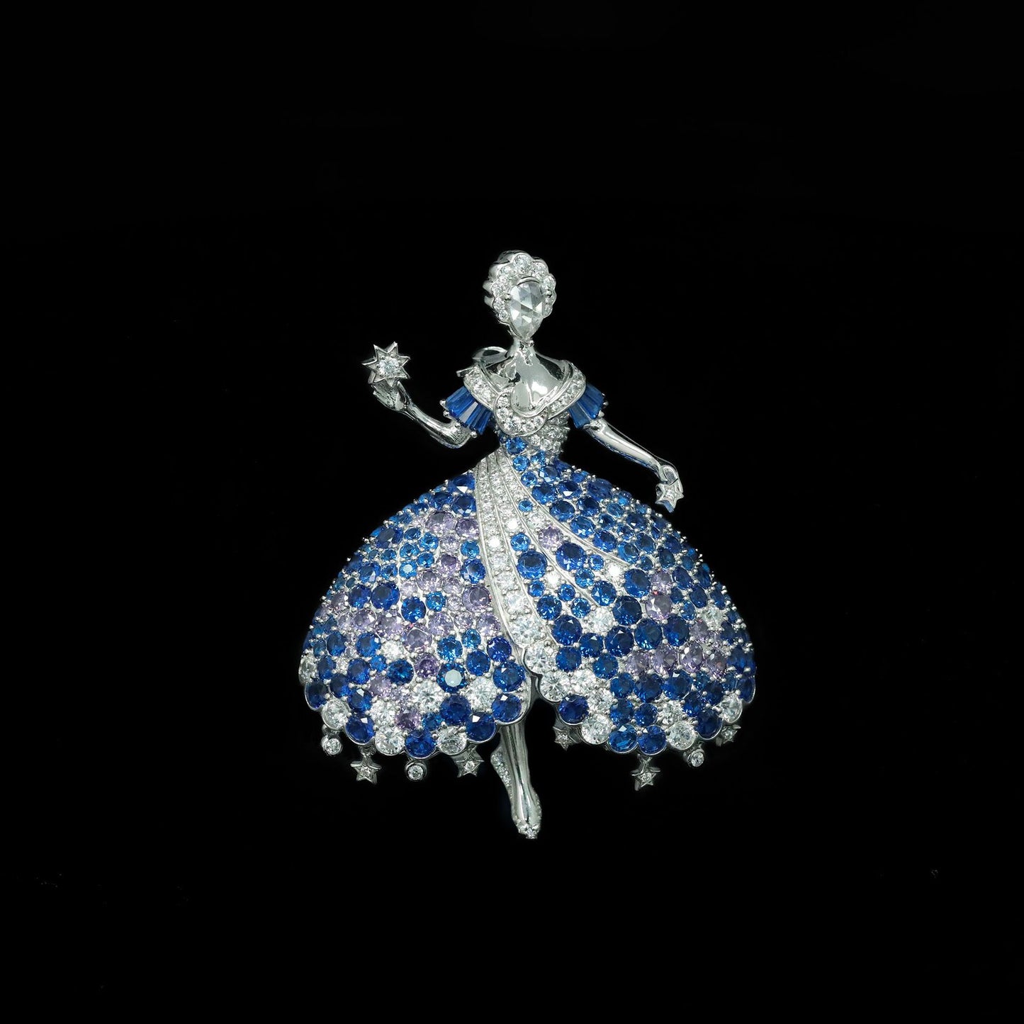 Royal Blue Fashion Dancing Elf Fairy High Carbon Diamond Brooch