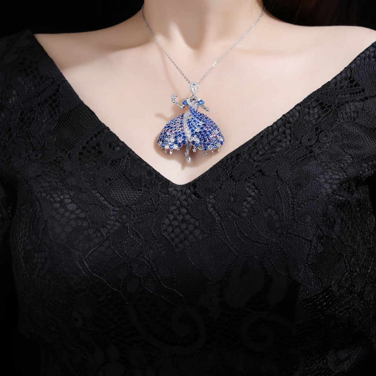 Royal Blue Fashion Dancing Elf Fairy High Carbon Diamond Brooch