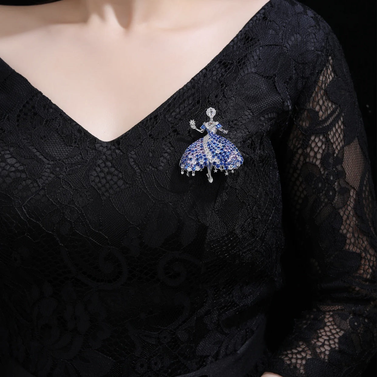 Royal Blue Fashion Dancing Elf Fairy High Carbon Diamond Brooch