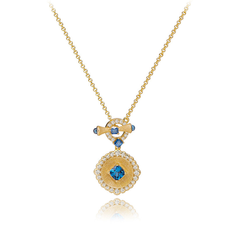 Buccellati Vintage 18k Gold Round Plaque Setting Brushed Necklace