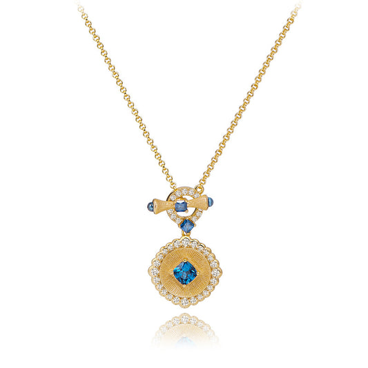Buccellati Vintage 18k Gold Round Plaque Setting Brushed Necklace