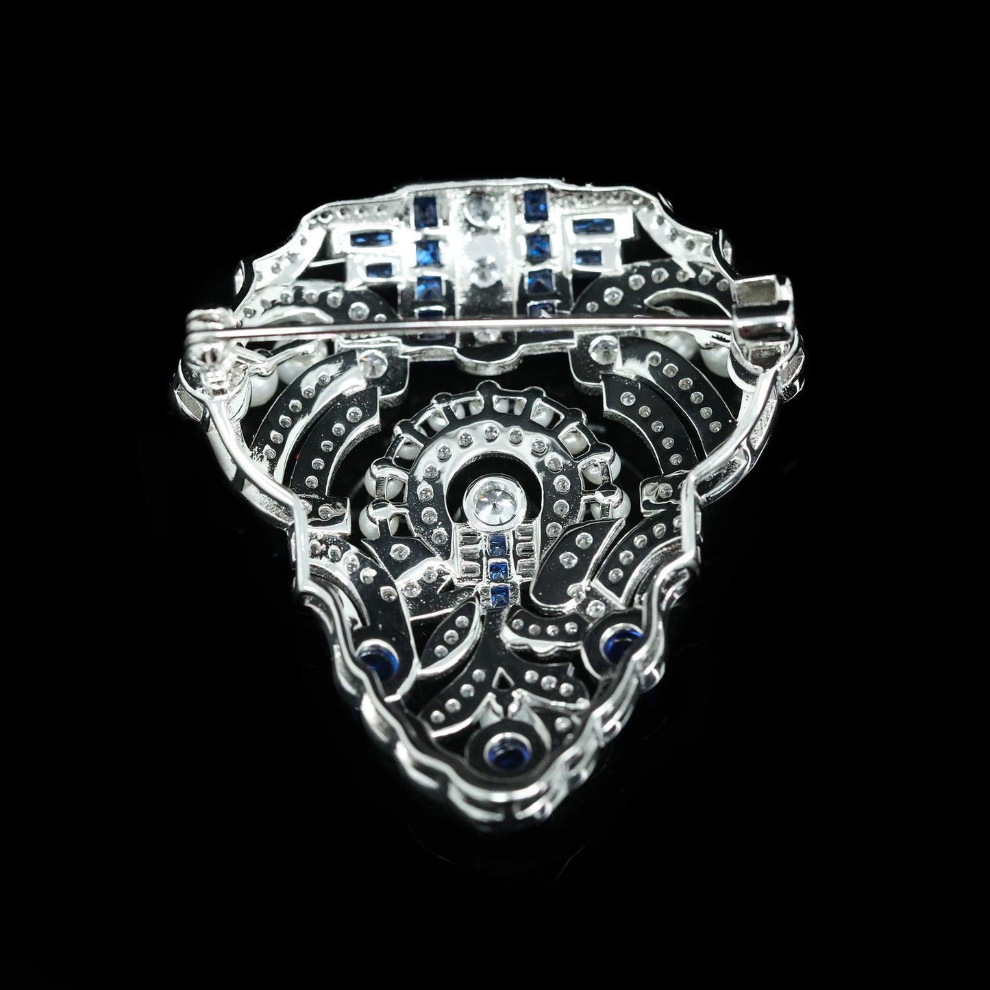 High Carbon Diamond Bead Royal Blue Art Deco Antique Brooch