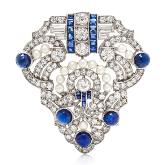 High Carbon Diamond Bead Royal Blue Art Deco Antique Brooch