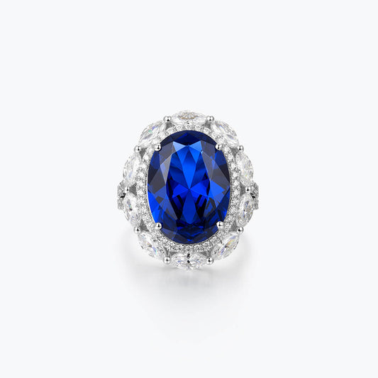 Royal Blue Ring Light Luxury Ice Cut Blue Ring