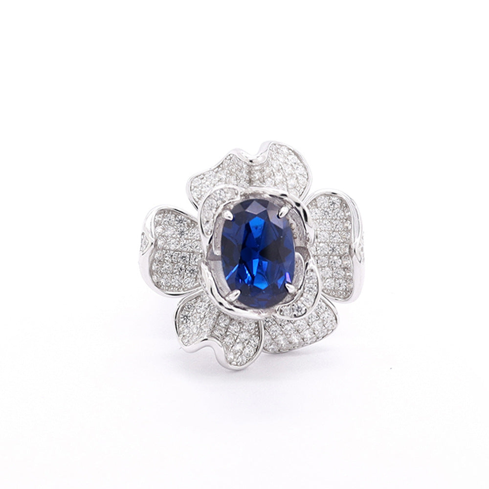 Royal Blue Ruby Flower Ring with Fancy Colors and Diamonds