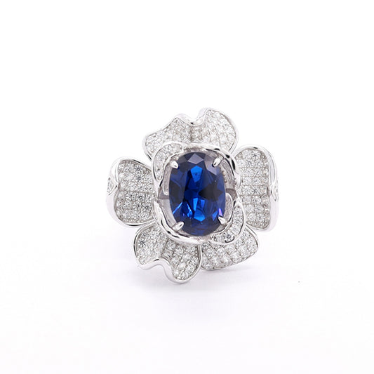 Royal Blue Ruby Flower Ring with Fancy Colors and Diamonds