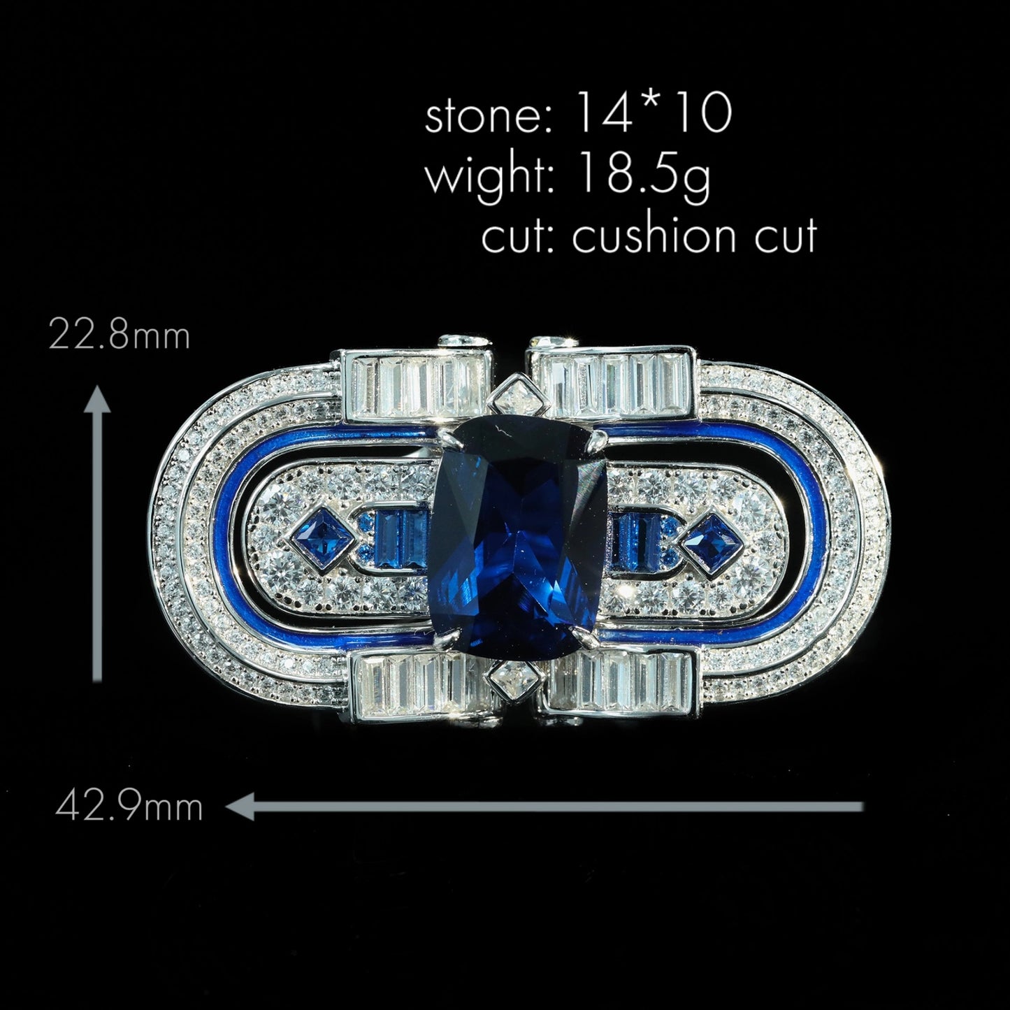 Royal Blue T-Square Sapphire High Carbon Diamond Ring