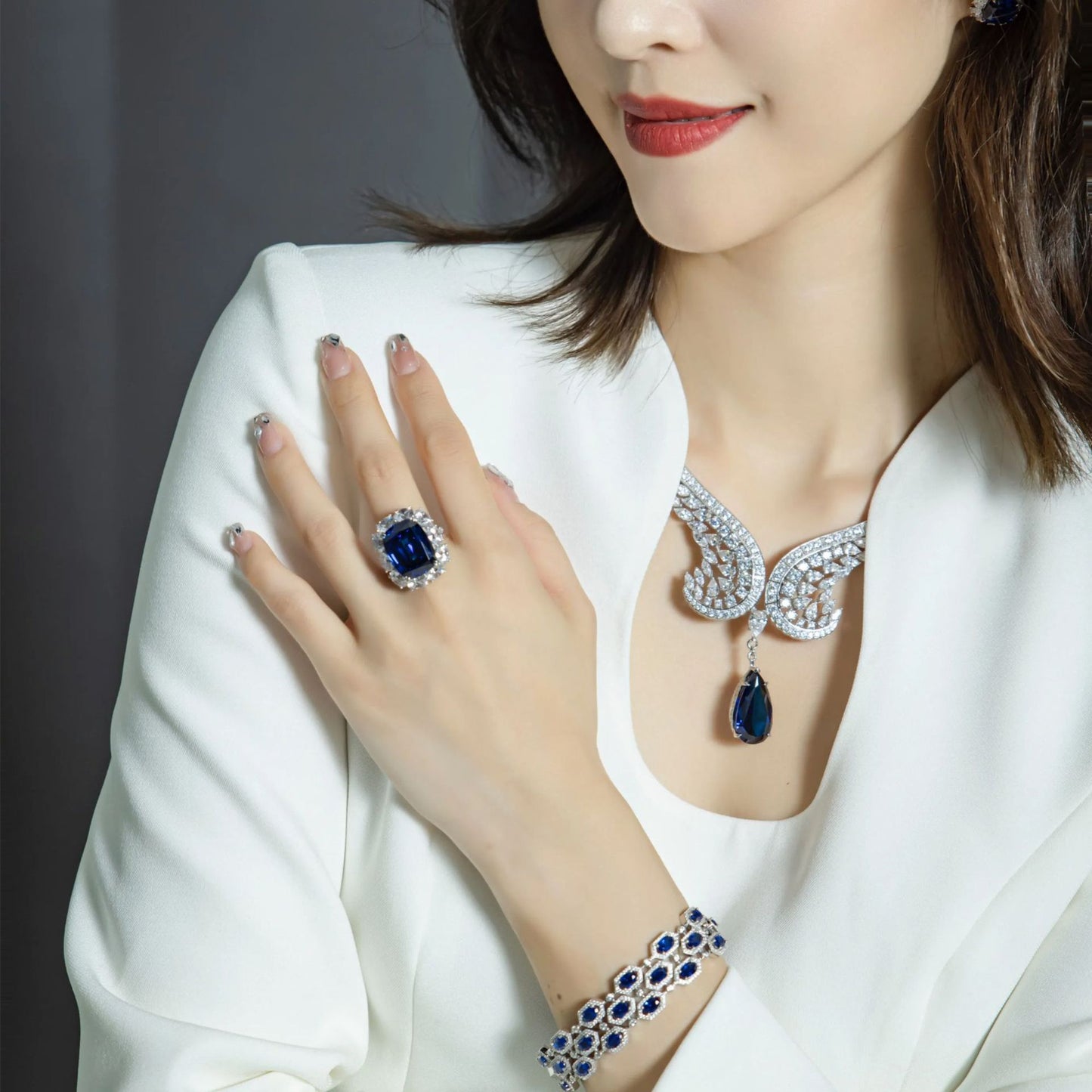 Royal Blue Large Carat High Carbon Diamond Ring