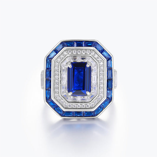 Zircon Sapphire Halo Royal Blue Ring