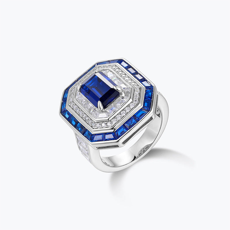 Zircon Sapphire Halo Royal Blue Ring