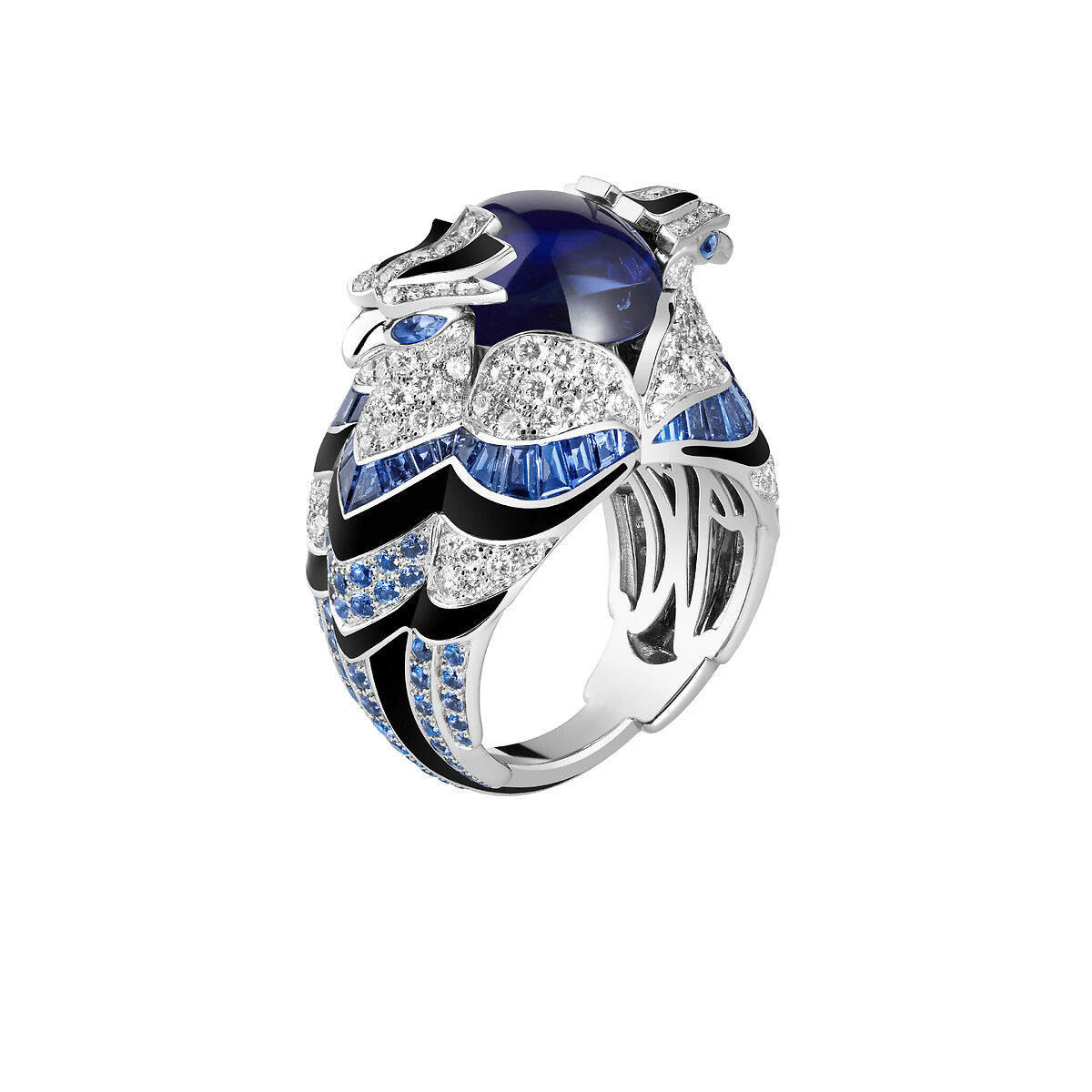 High Carbon Diamond Royal Blue Double Headed Eagle Ring