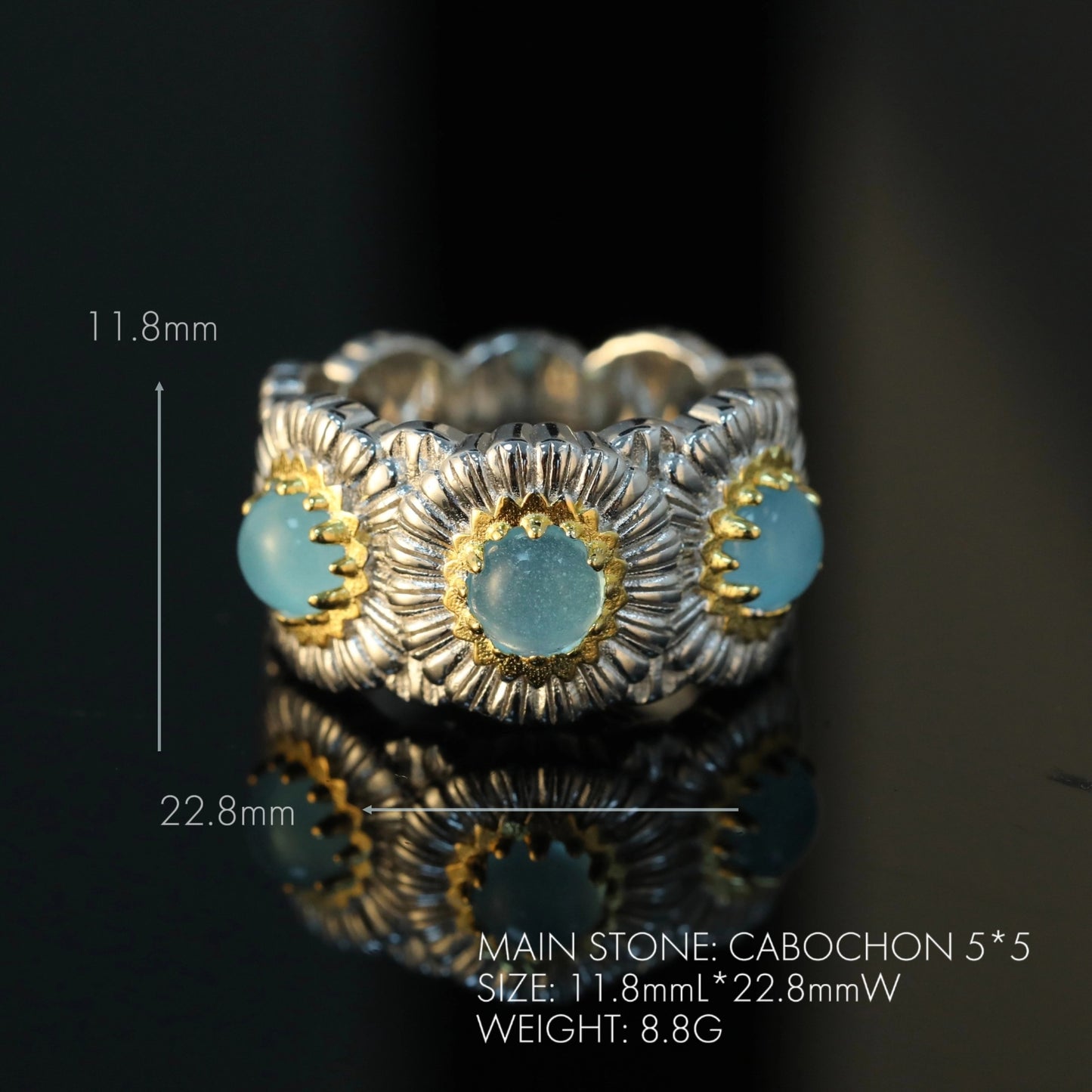 Little Daisy Blue Onyx High Carbon Diamond Ring
