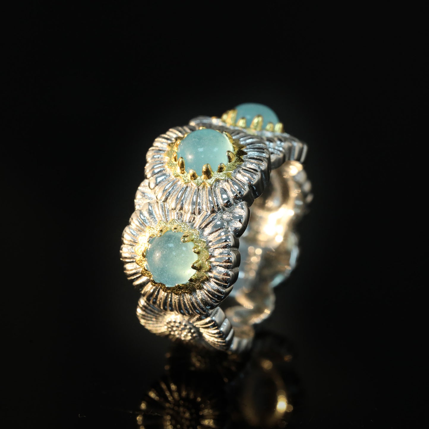 Little Daisy Blue Onyx High Carbon Diamond Ring
