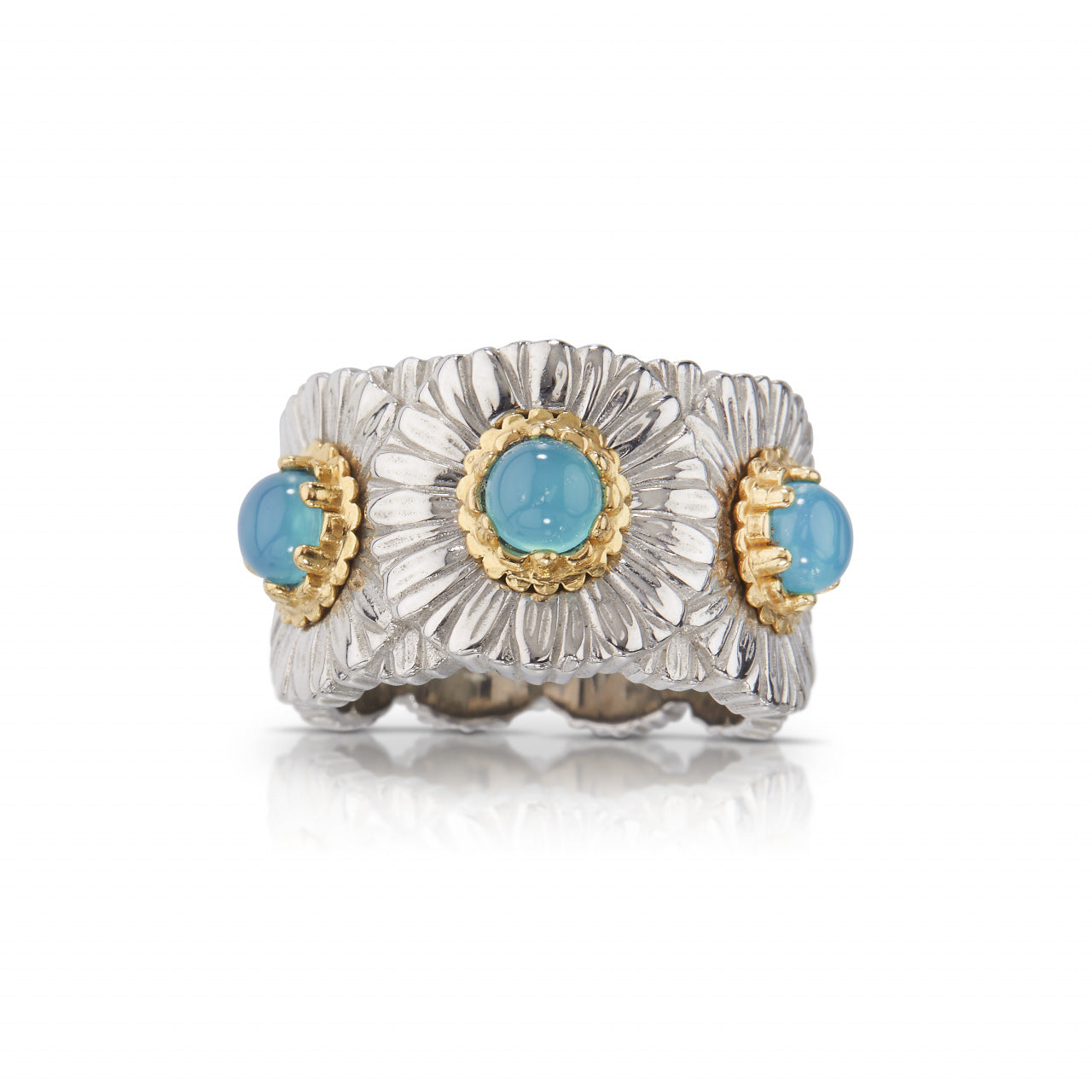 Little Daisy Blue Onyx High Carbon Diamond Ring