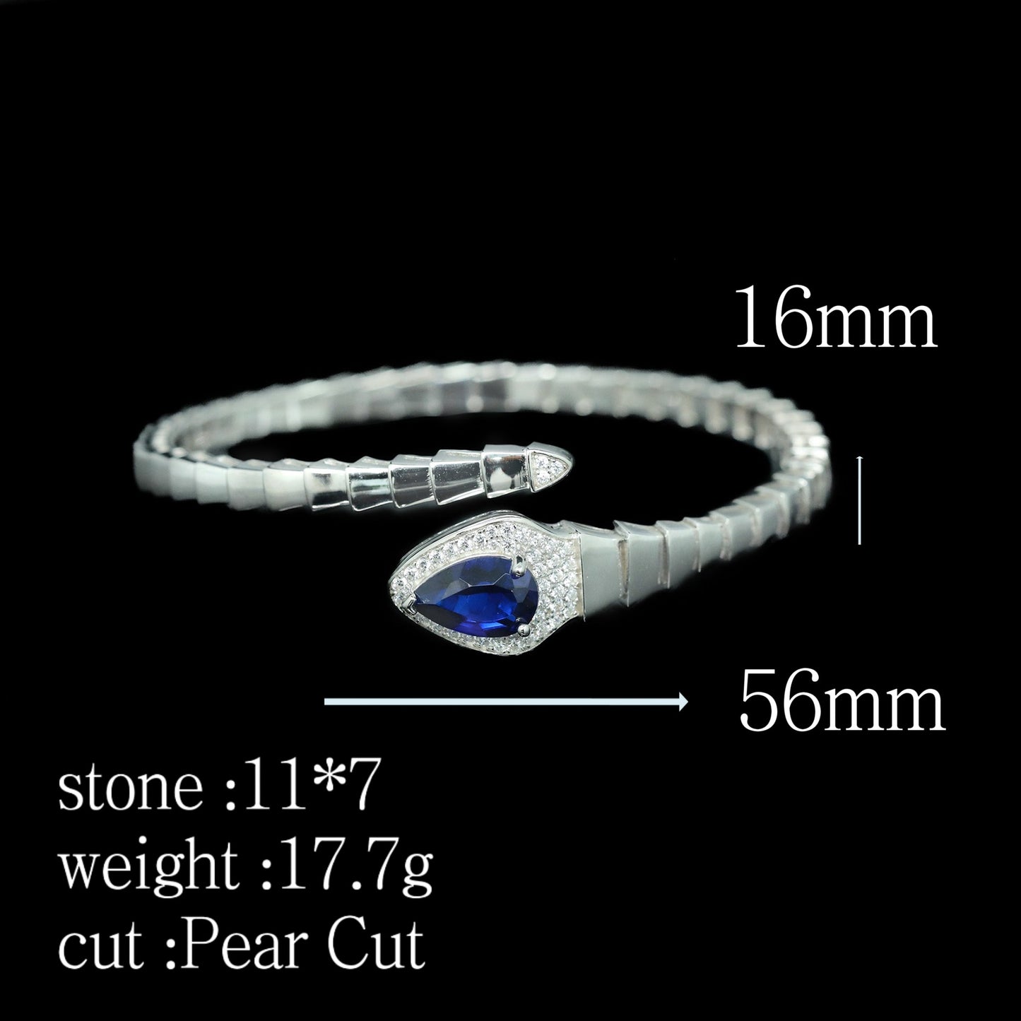 High Carbon Diamond Spirit Snake Royal Blue Pear Cut Bracelet