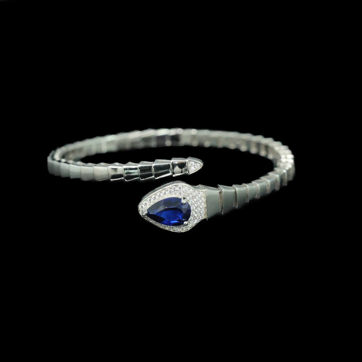 High Carbon Diamond Spirit Snake Royal Blue Pear Cut Bracelet