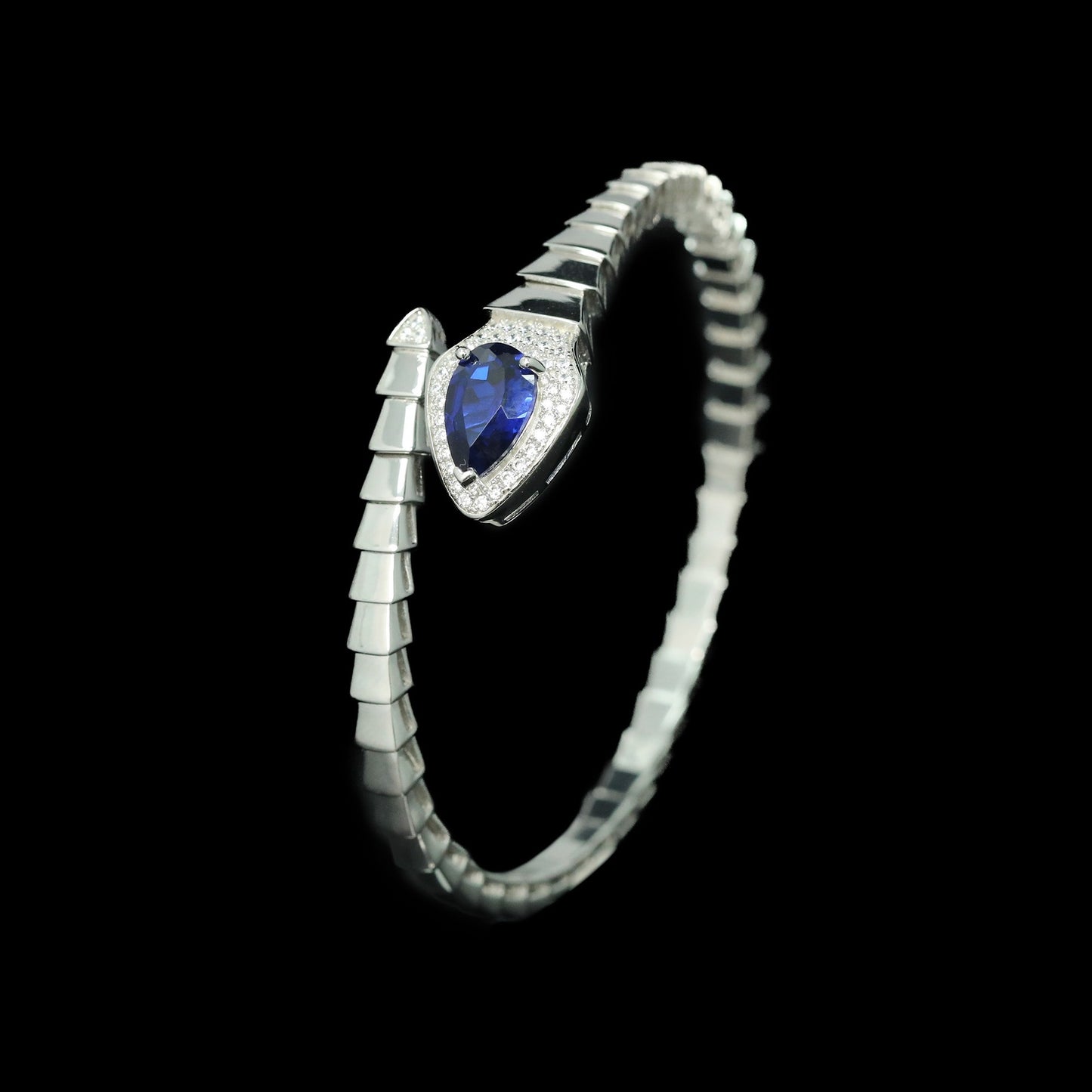 High Carbon Diamond Spirit Snake Royal Blue Pear Cut Bracelet