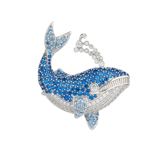 Water Jet Dolphin Blue Diamond Brooch Haute Corsage