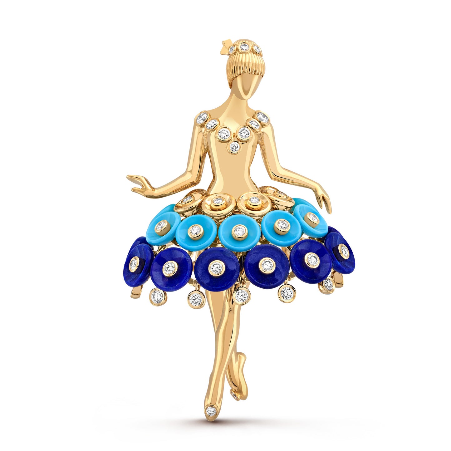 Lapis Lazuli Ballet Silver Plated High Carbon Diamond Brooch