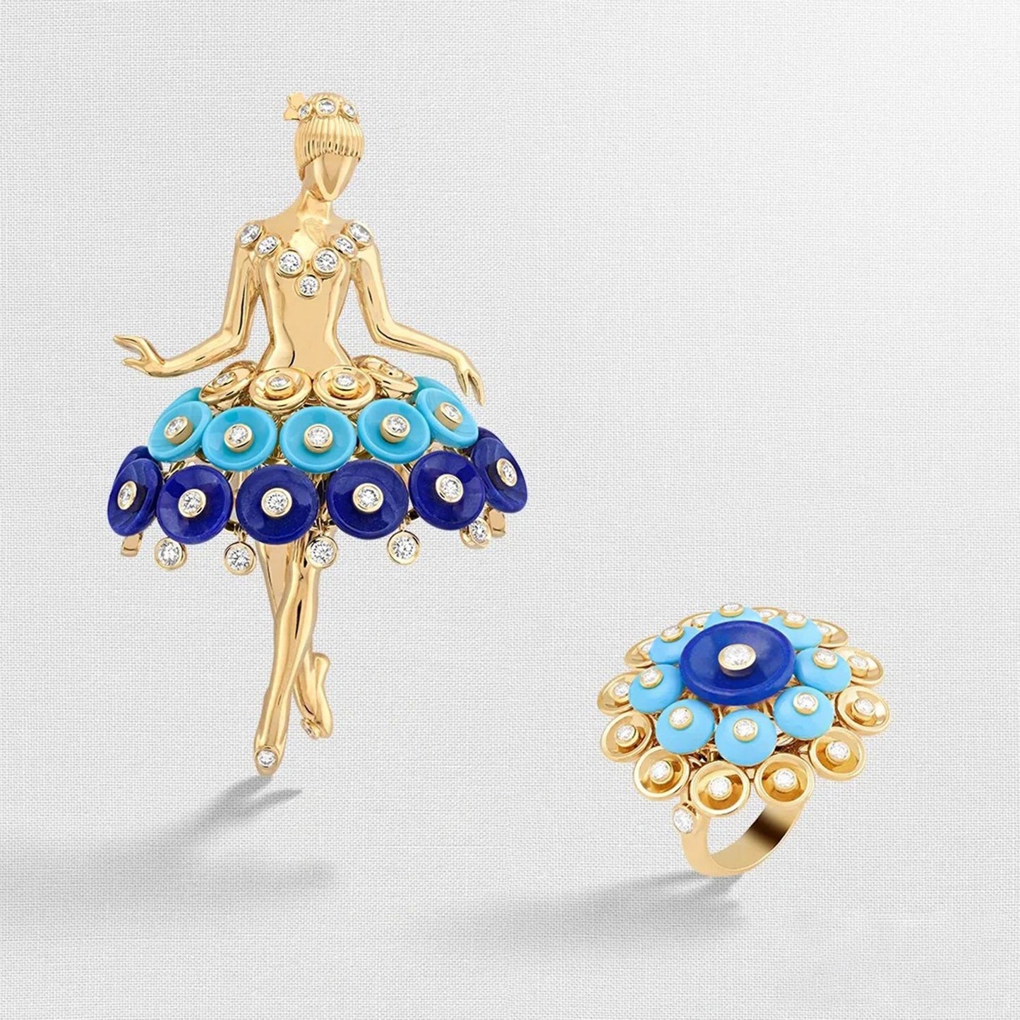Lapis Lazuli Ballet Silver Plated High Carbon Diamond Brooch