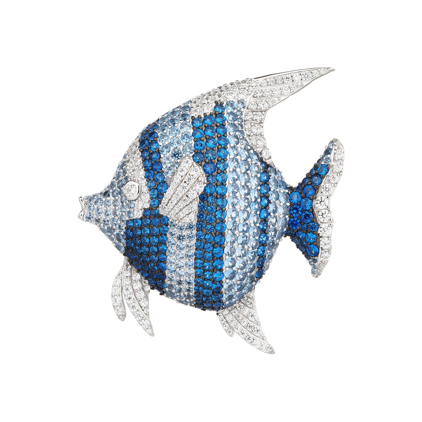 Blue Diamond Goldfish Brooch Sterling Silver with Gemstone Corsage